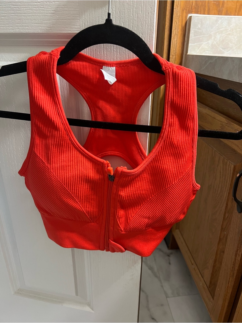 90 Degree By Reflex Red Front-Zip Ribbed Sports Bra